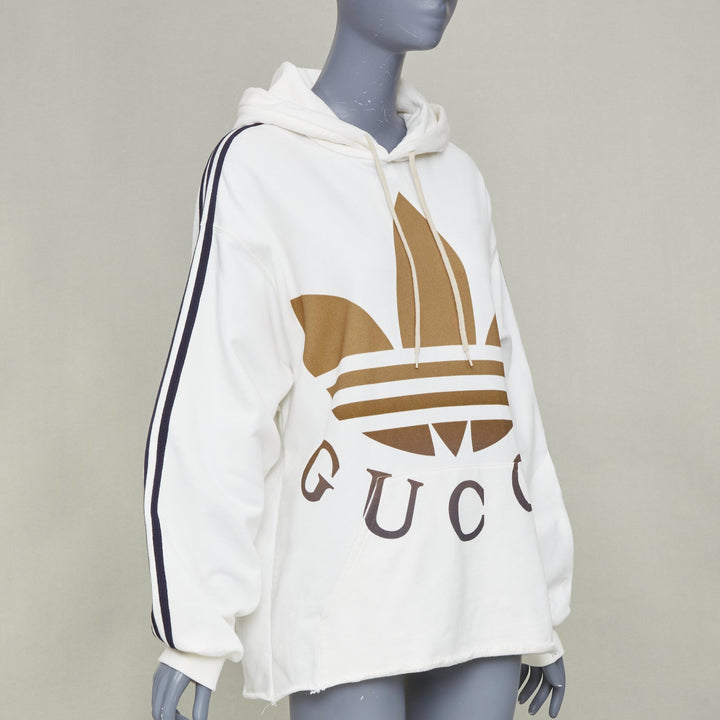 GUCCI 2022 Runway Adidas Trefoil cropped raw hem oversized hoodie sweatshirt S