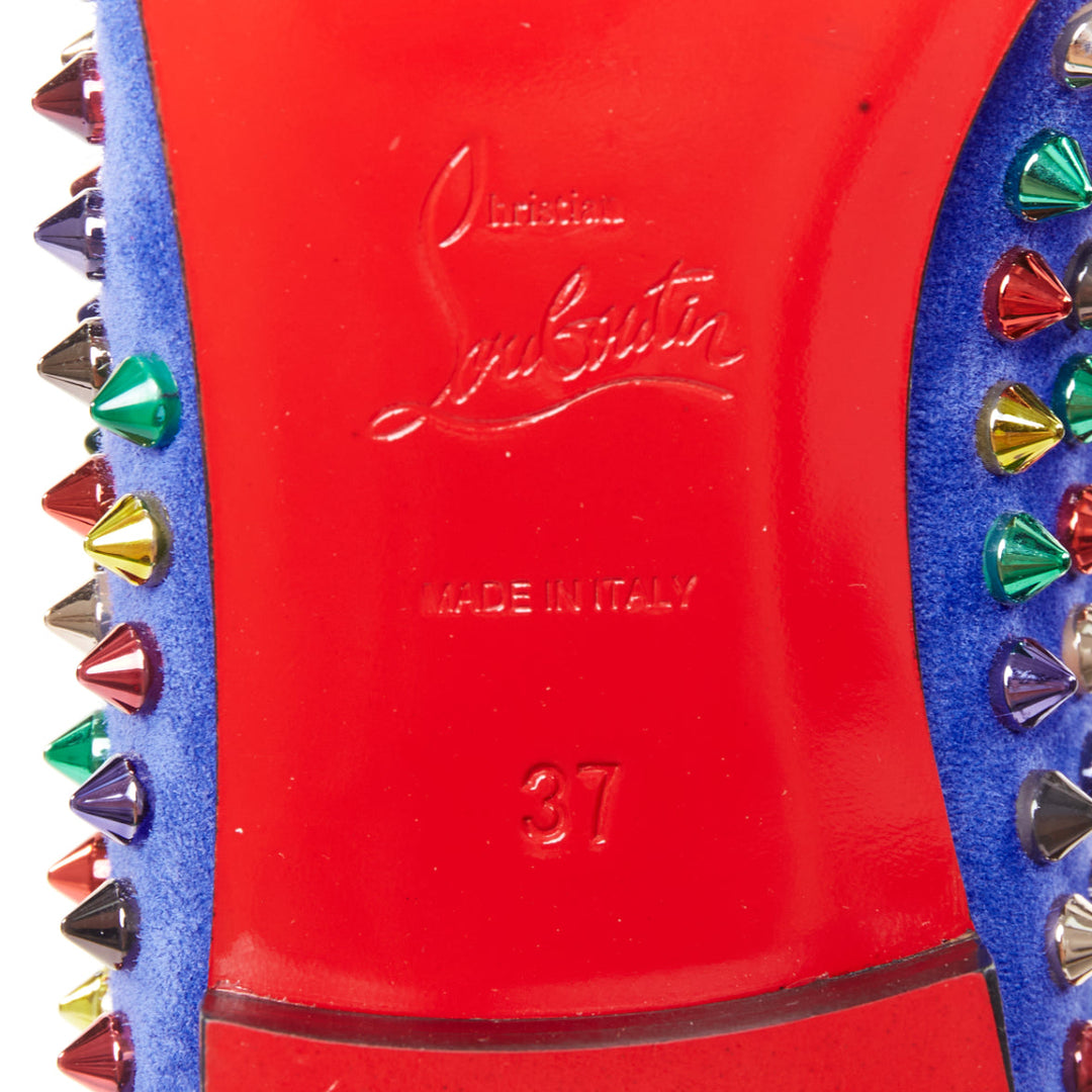 CHRISTIAN LOUBOUTIN Dandy Pik Pik Flat blue suede multicolor spike flats EU37