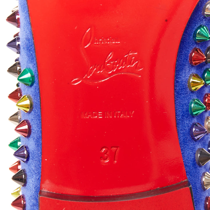 CHRISTIAN LOUBOUTIN Dandy Pik Pik Flat blue suede multicolor spike flats EU37