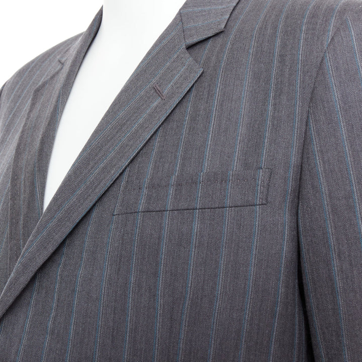 GUCCI Vintage grey blue wool cashmere pinstripe blazer IT52 XL