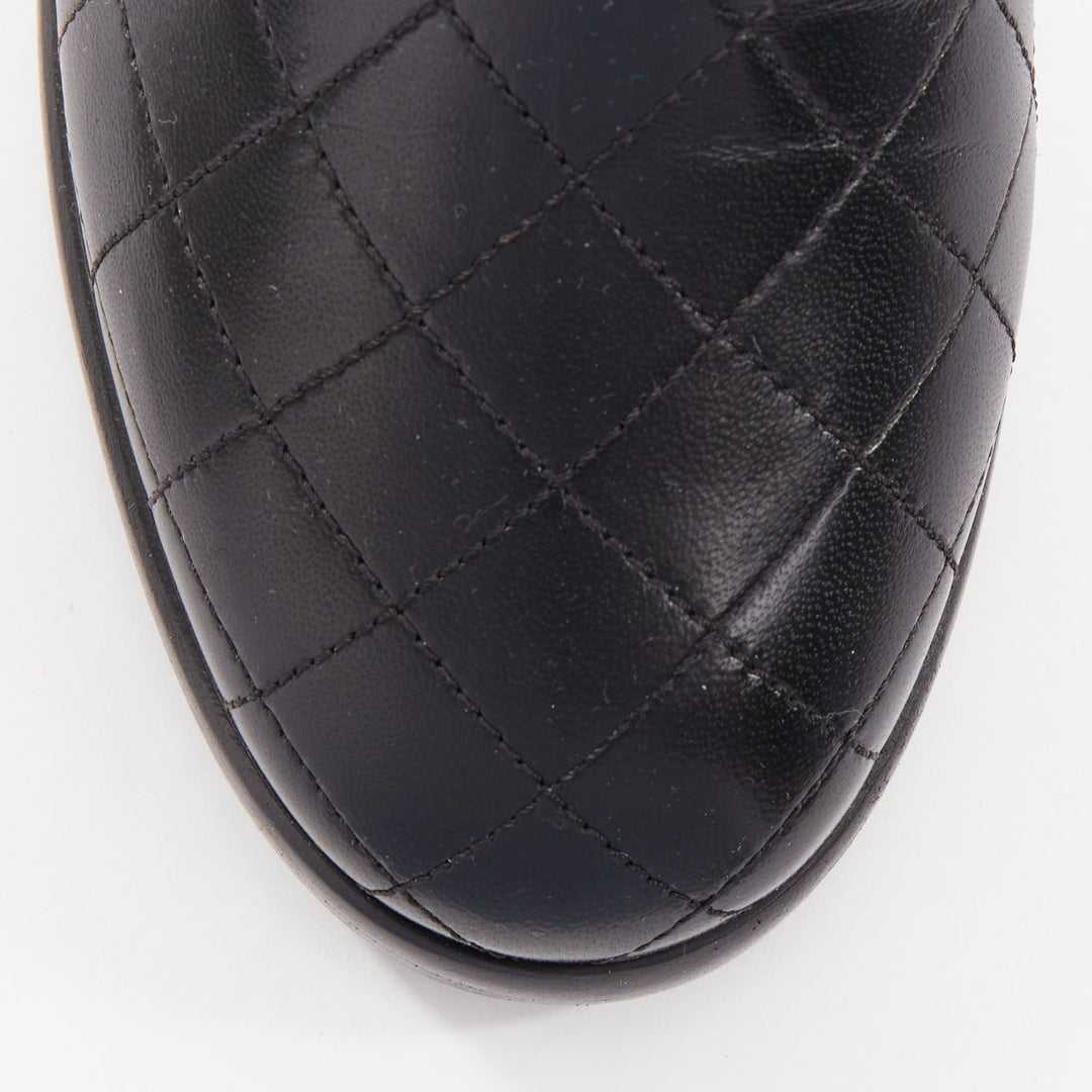 CHANEL 17A Paris Cosmopolite black lamb quilted pearl button ankle boots EU39.5