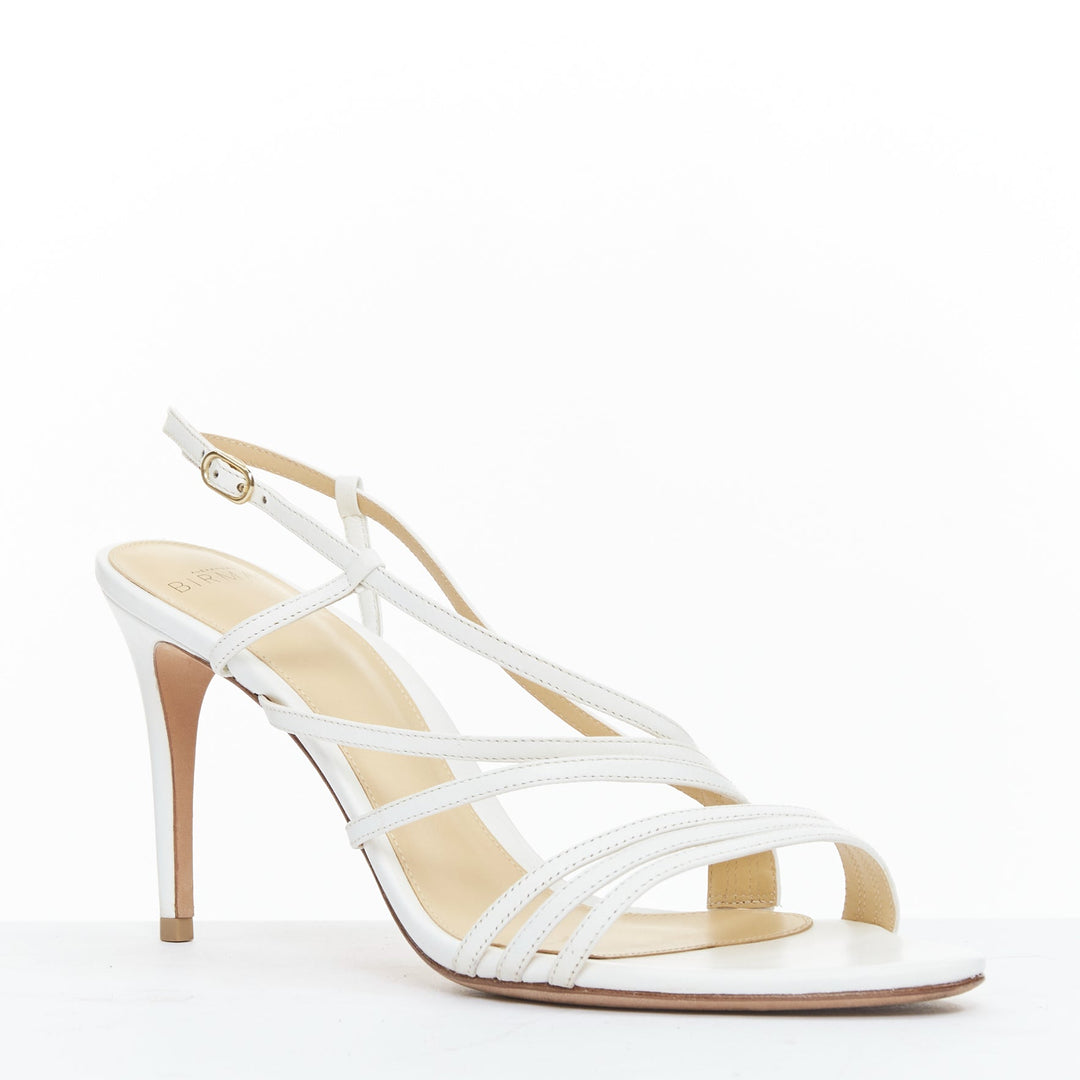 ALEXANDRE BIRMAN white leather caged strappy high heeled sandals EU39.5
