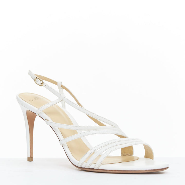 ALEXANDRE BIRMAN white leather caged strappy high heeled sandals EU39.5