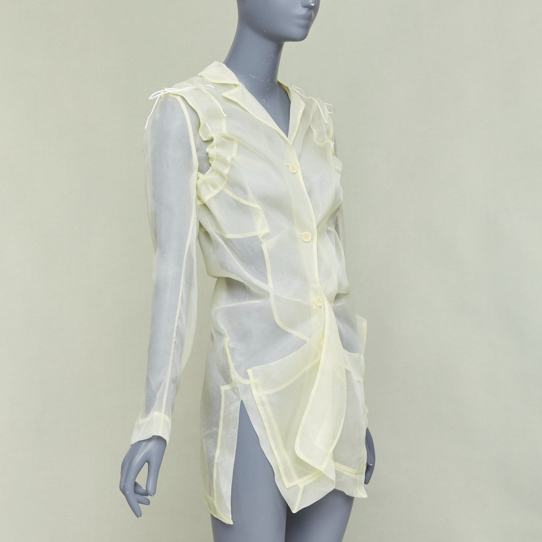 CECILIE BAHNSEN Jaughna buttermilk yellow 100% silk deconstructed blazer UK8 S