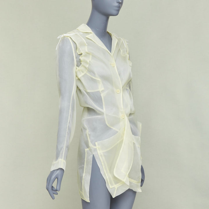 CECILIE BAHNSEN Jaughna buttermilk yellow 100% silk deconstructed blazer UK8 S