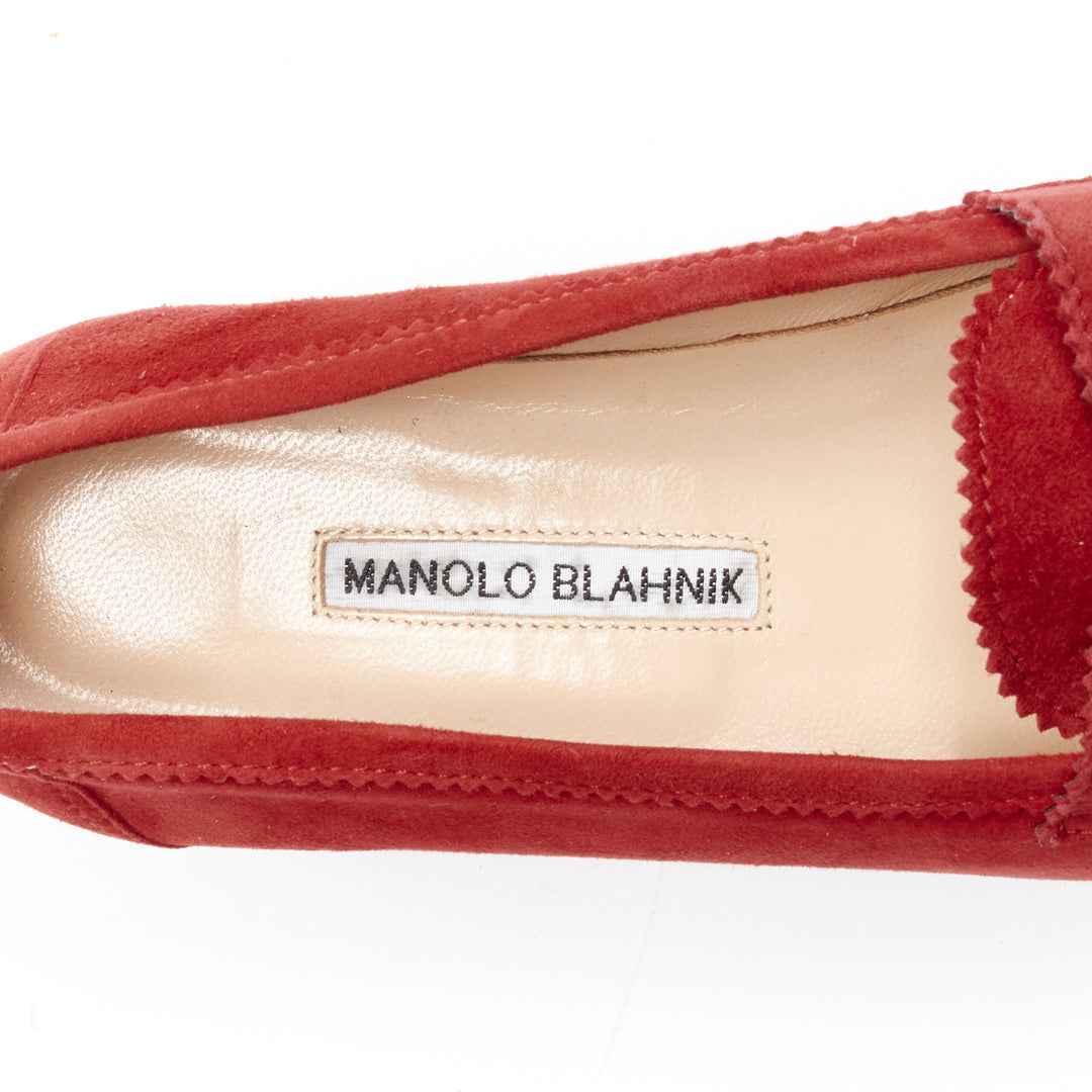 MANOLO BLAHNIK red suede leather classic penny loafer EU37