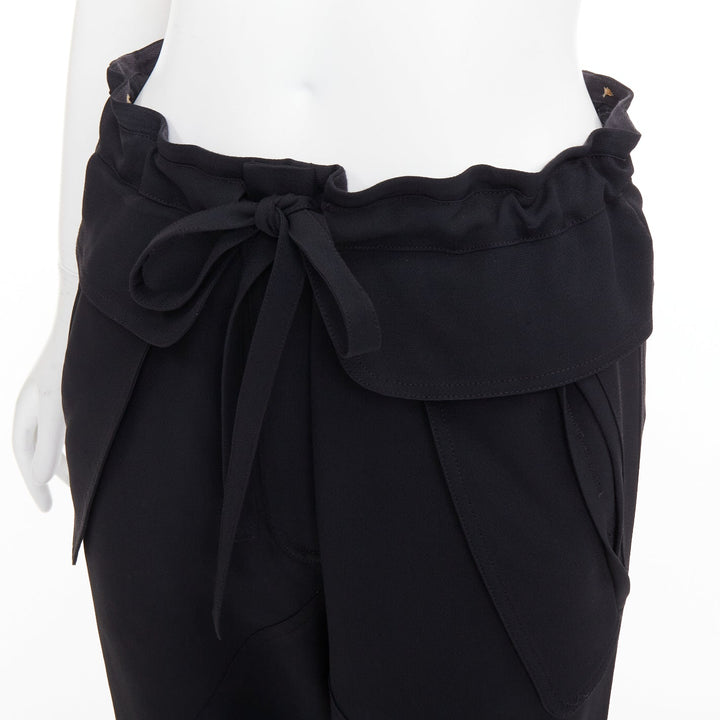CHLOE black cady flap pocket bow front paperbag cropped harem trousers