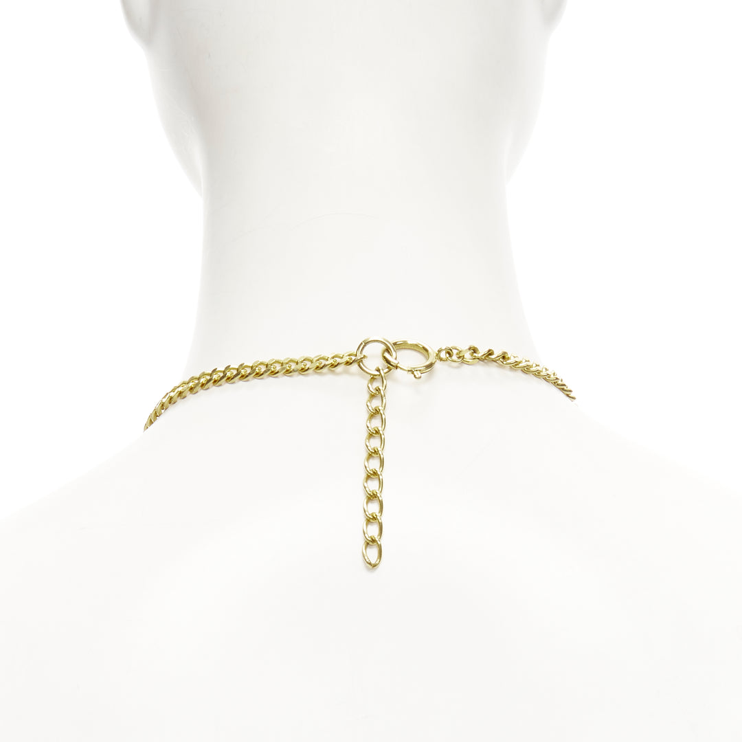 MOSCHINO gold tone logo heart motif clasp short chain necklace