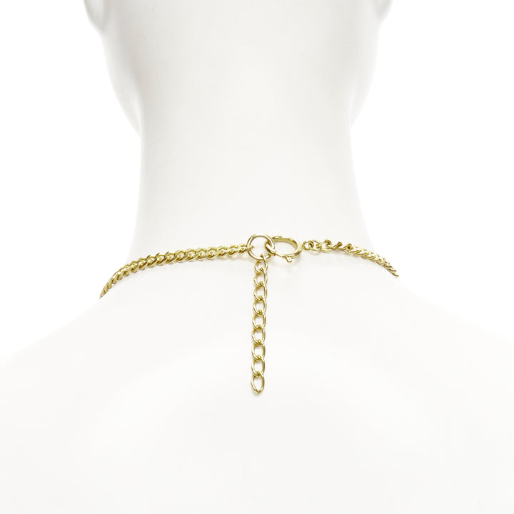 MOSCHINO gold tone logo heart motif clasp short chain necklace