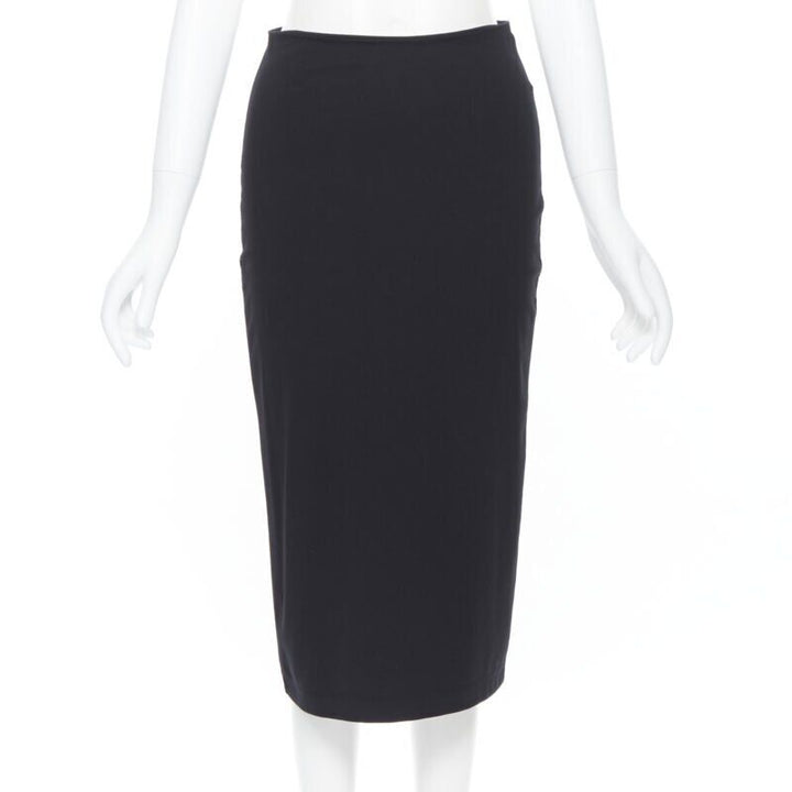 T BY ALEXANDER WANG black rayon polyester center slit stretch pencil skirt S