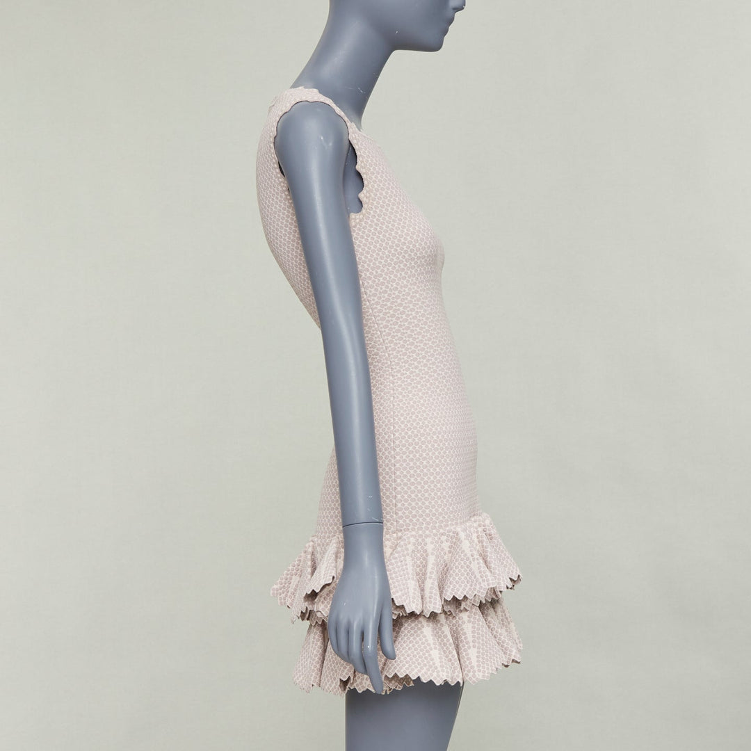 ALAIA  2011 pink beige textured dot weave scalloped ruffle mermaid dress FR36 S