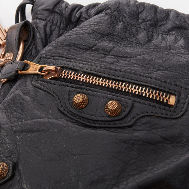 BALENCIAGA Motocross Move On grey leather rose gold hardware crossbody pouch