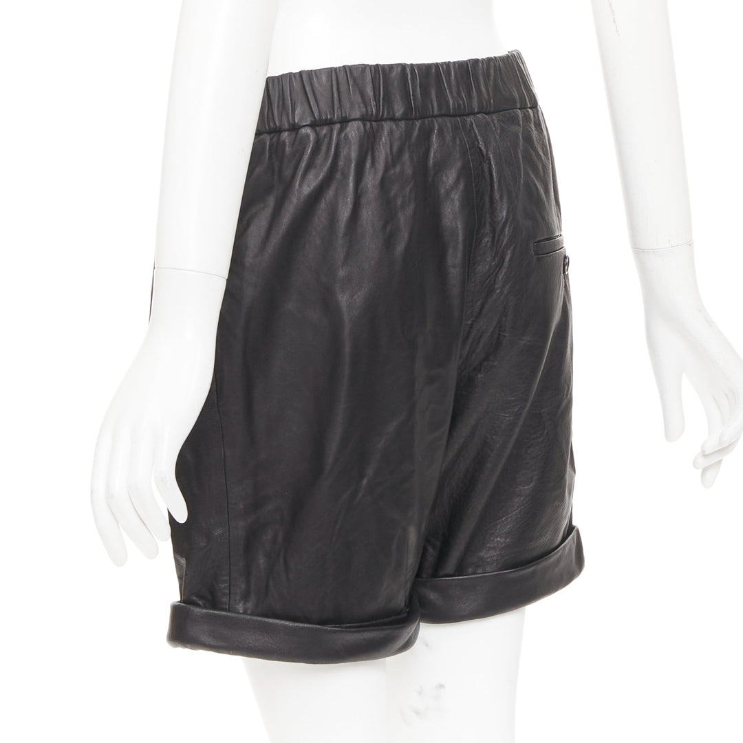 3.1 PHILLIP LIM black lambskin leather pleated front rolled cuffs bottom US0 XS