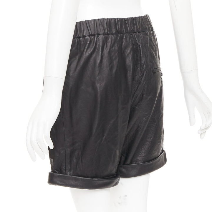 3.1 PHILLIP LIM black lambskin leather pleated front rolled cuffs bottom US0 XS