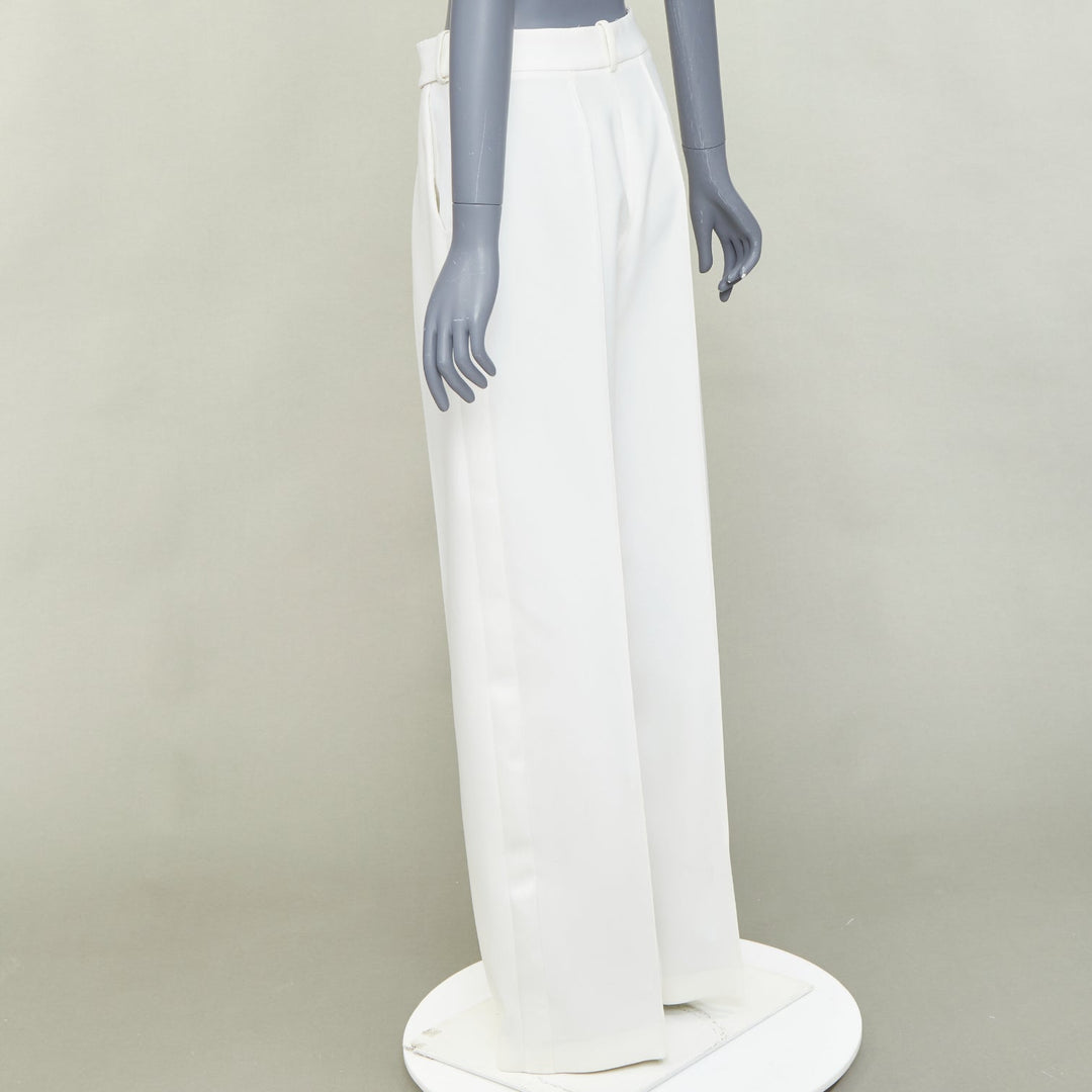 ALEXANDRE VAUTHIER white satin trim pleated front wide pants FR36 S