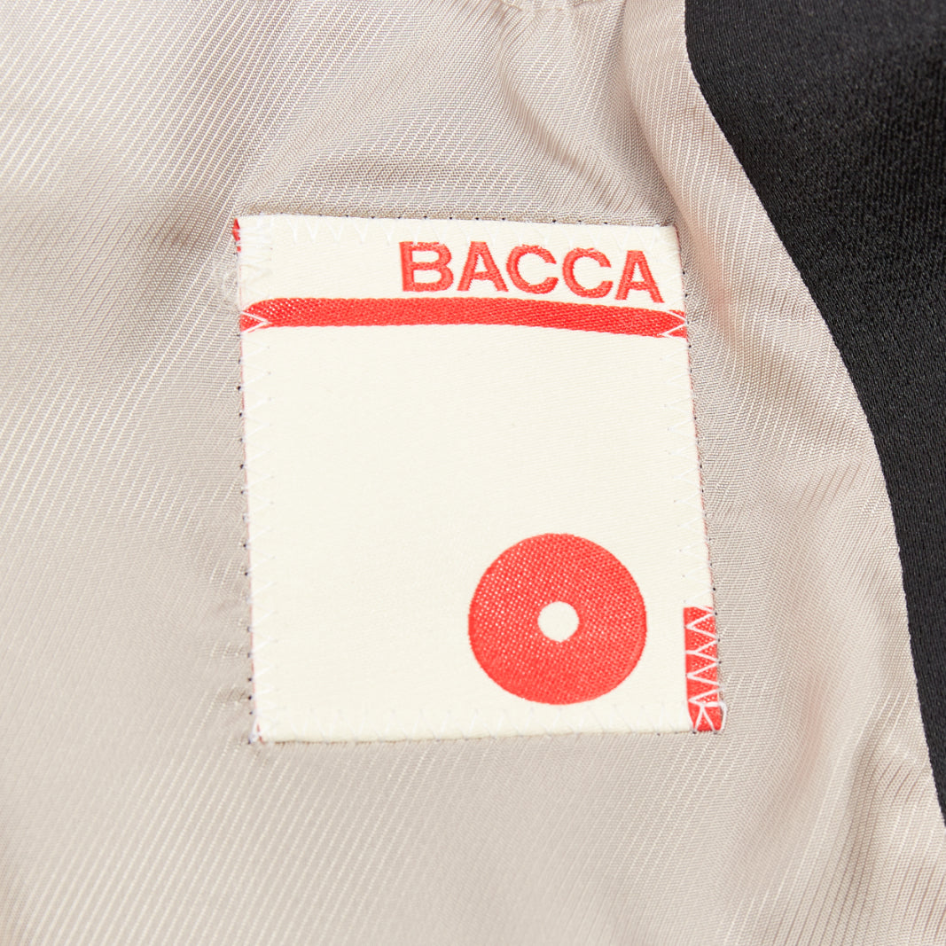 BACCA black satin cropped sleeves single breasted boxy tuxedo blazer