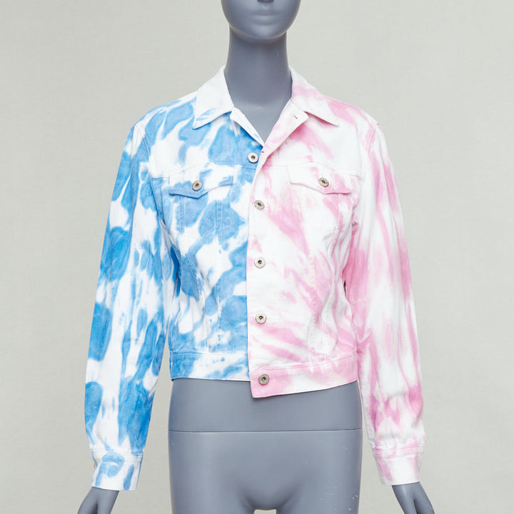 LOEWE PAULA'S IBIZA pink blue tie dye split denim jacket FR34 XS