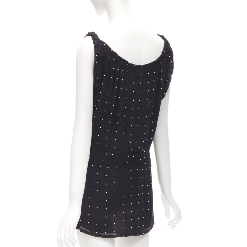 GUCCI black white polka dot cursive logo print laced front mini dress IT38 XS