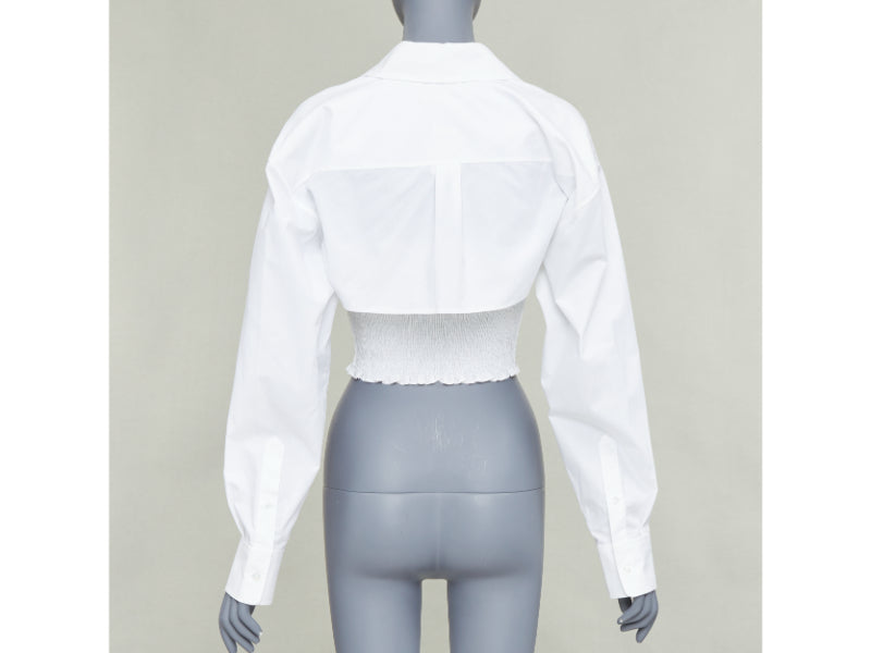 T ALEXANDER WANG white cotton smocked tube oversized crop shirt set S
