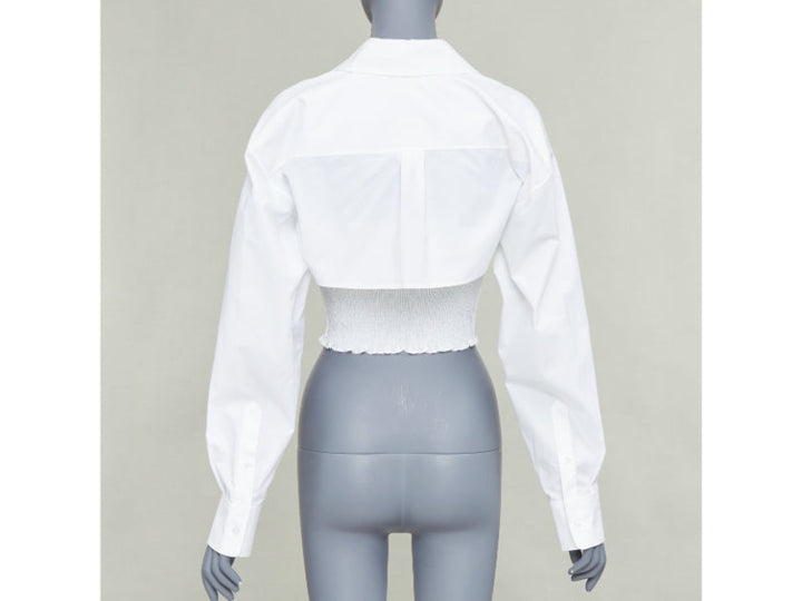 T ALEXANDER WANG white cotton smocked tube oversized crop shirt set S