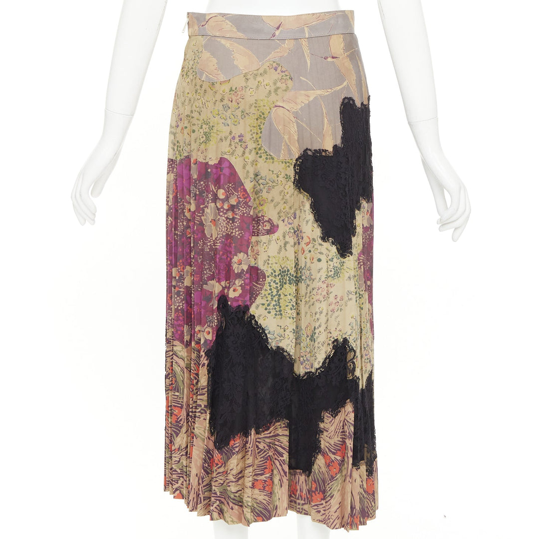 VALENTINO 2016 Runway Prairie sheepskin leather pleated lace midi skirt IT40 S