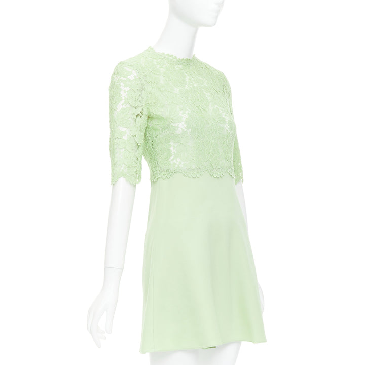 VALENTINO light green cotton blend lace bodice A line dress IT38 XS
