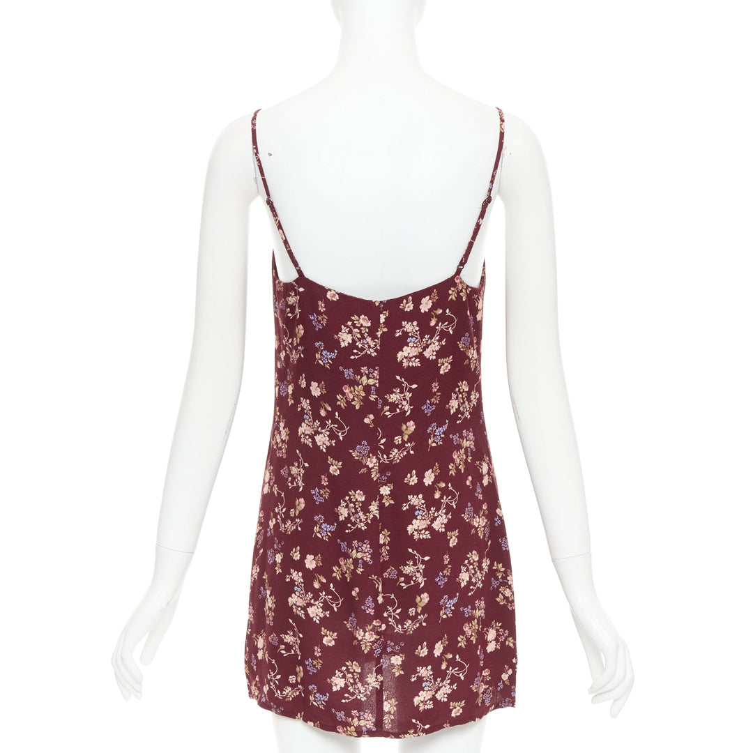 REFORMATION Marlowe burgundy viscose floral print high slit mini dress US0 XS