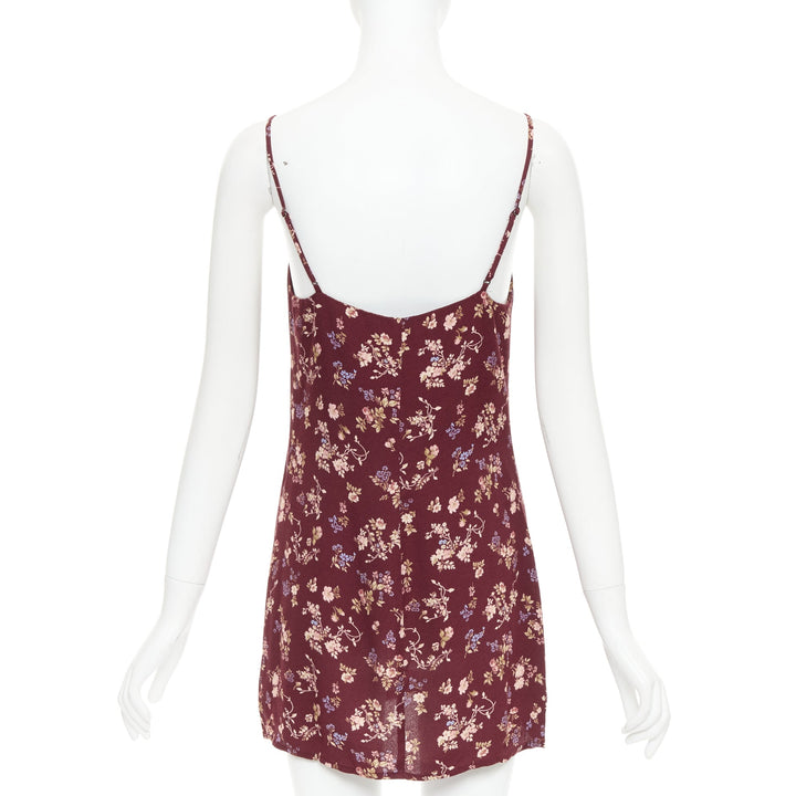 REFORMATION Marlowe burgundy viscose floral print high slit mini dress US0 XS