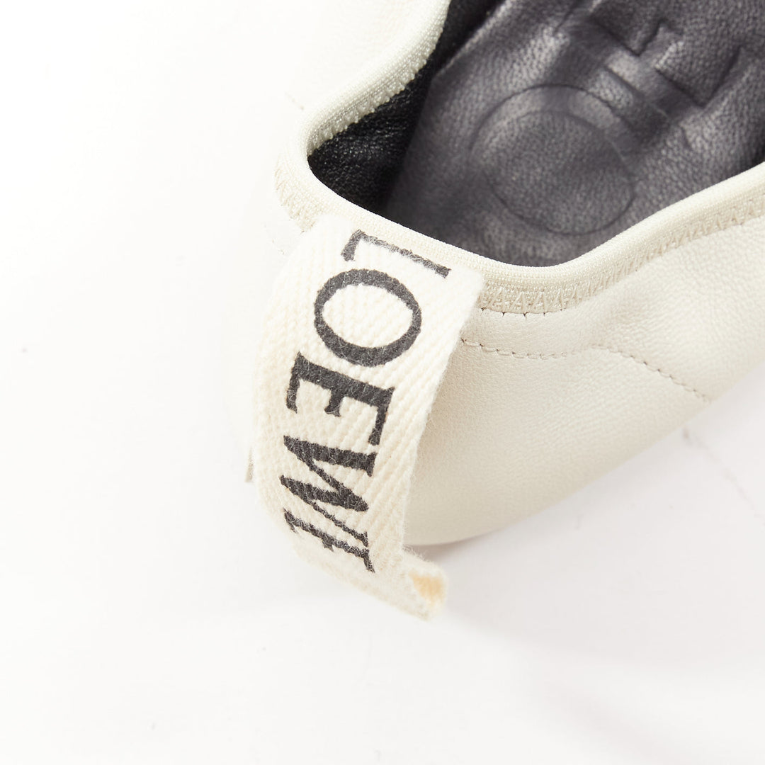 LOEWE Derby white soft leather black logo tab lace up flat shoes EU37
