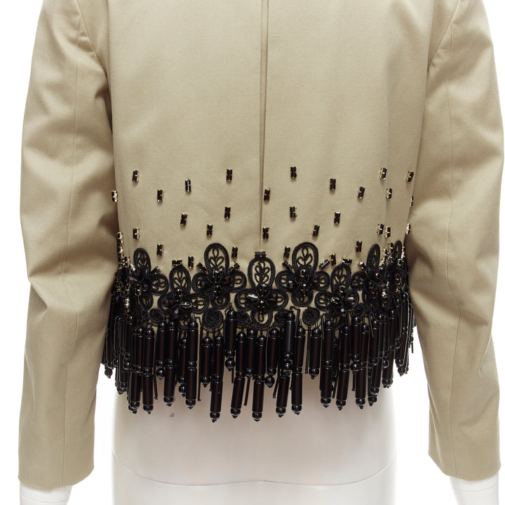 DSQUARED2 2015 black bead tassels khaki military cargo cropped jacket IT38 XS