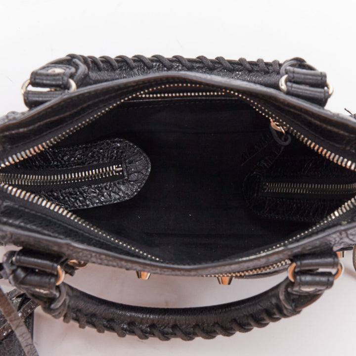 BALENCIAGA Le City Mini black crinkled leather silver hardware crossbody bag