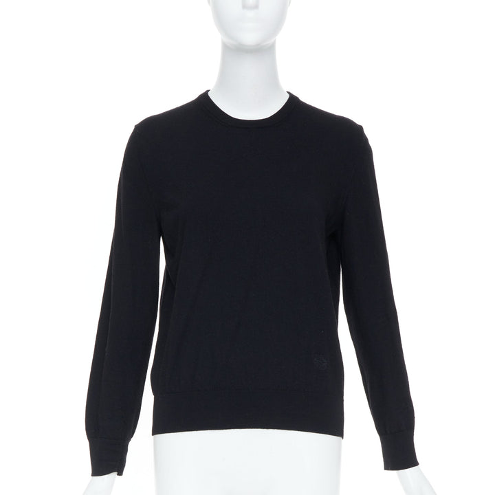 LOEWE JW Anderson black merino wool embroidered anagram logo knit crew sweater S