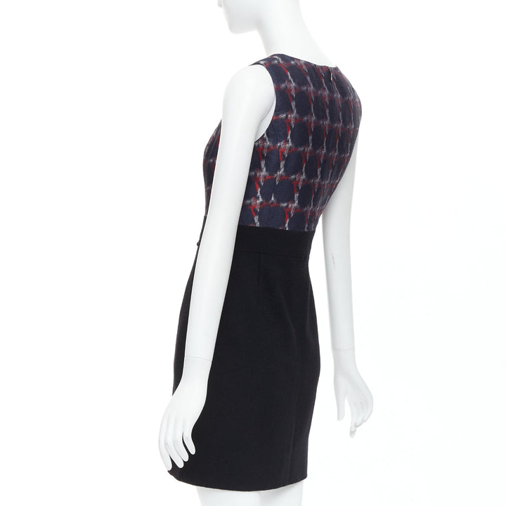 CHANEL 08A Paris-Venice navy red houndstooth print wool silk shift dress