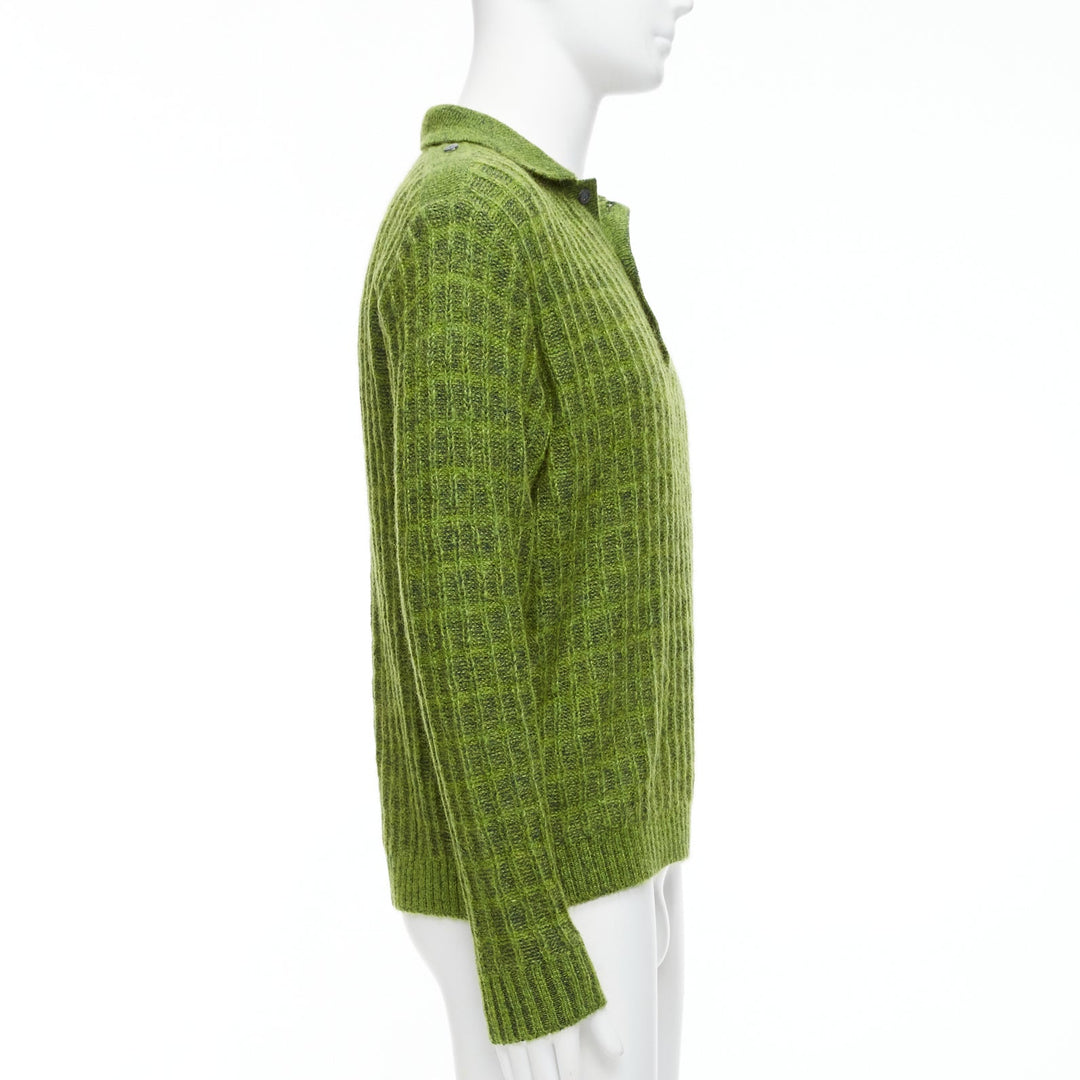 GUCCI Vintage green mohair blend waffle knit buttons polo sweater M