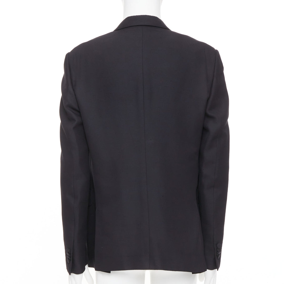 VALENTINO black 100% silk satin trim peak label full canvas tuxedo blazer IT48 M