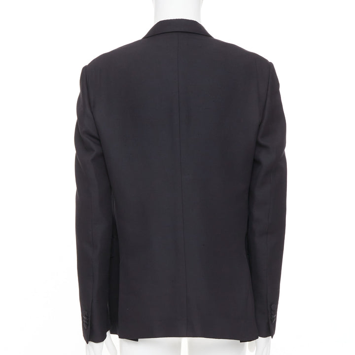 VALENTINO black 100% silk satin trim peak label full canvas tuxedo blazer IT48 M