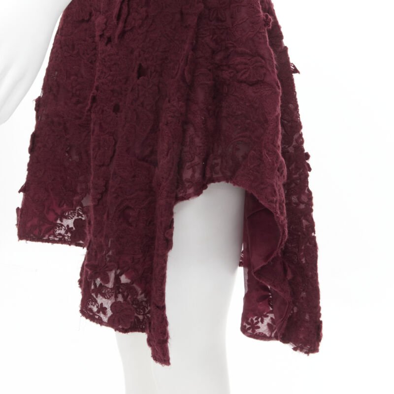 GIAMBATTISTA VALLI burgundy red floral 3D lace fit flared cocktail dress XS