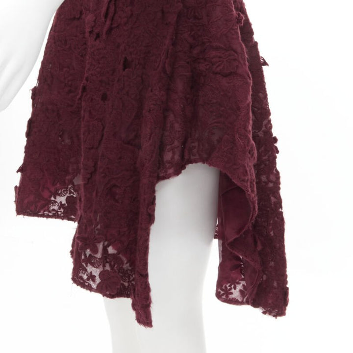 GIAMBATTISTA VALLI burgundy red floral 3D lace fit flared cocktail dress XS