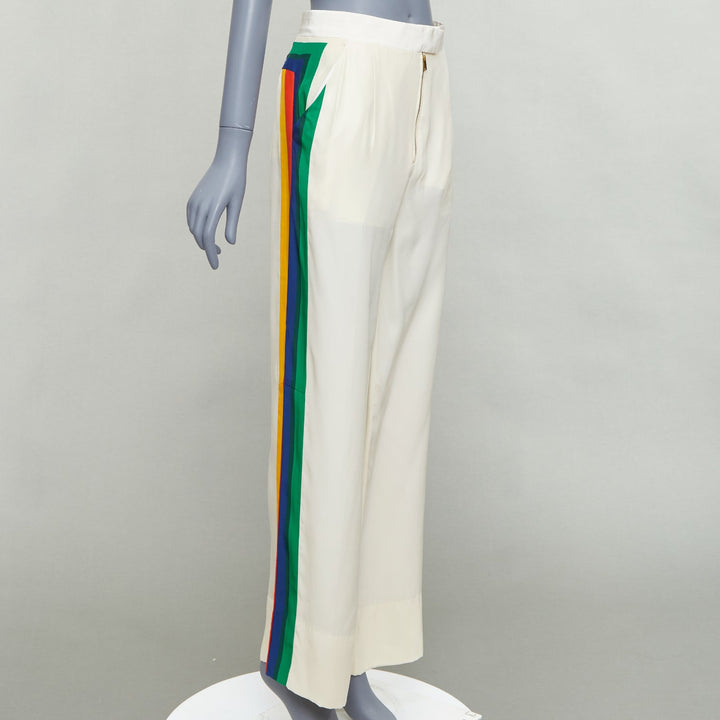 OLD CELINE Phoebe rainbow side trim silk high waist wide leg pants FR34 XS