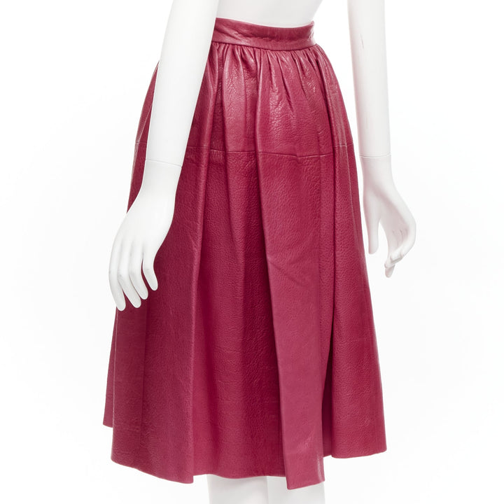 MIU MIU raspberry pink lambskin leather high waist panelled table skirt IT40 S