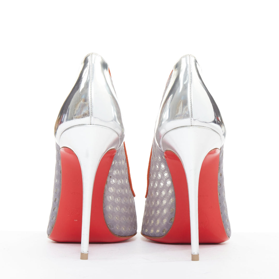 CHRISTIAN LOUBOUTIN Follies Resille 100 Tis Alveo Pierre grey silver pump EU37.5