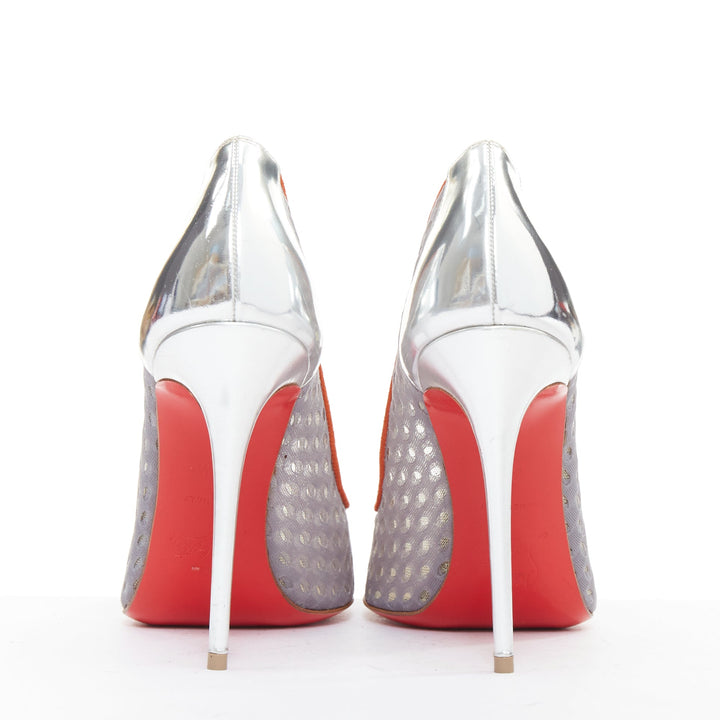 CHRISTIAN LOUBOUTIN Follies Resille 100 Tis Alveo Pierre grey silver pump EU37.5