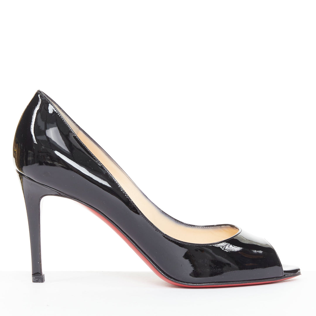 CHRISTIAN LOUBOUTIN You You 85 black patent leather peep toe heels EU37.5