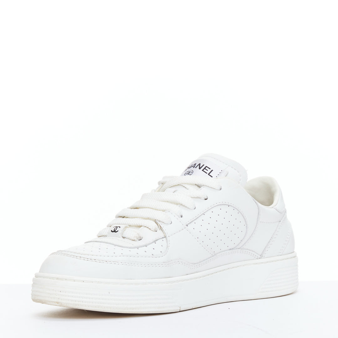 CHANEL 23A white CC logo leather panels leather casual sneakers EU37.5