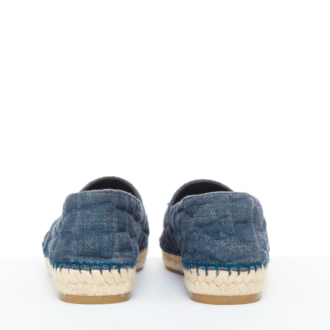 CHANEL 2016 blue embossed denim animal pattern quilted CC espadrilles shoes EU39