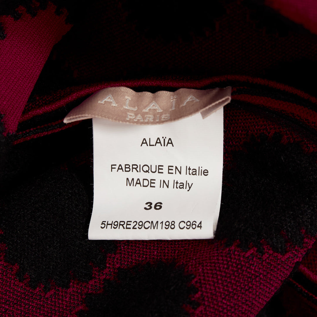 ALAIA red black viscose graphic polka dot illusion bodycon dress FR36 S