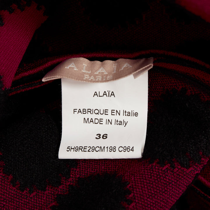 ALAIA red black viscose graphic polka dot illusion bodycon dress FR36 S