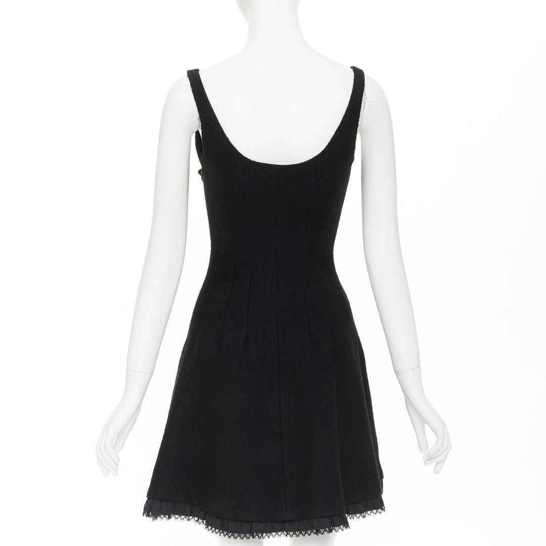 PRADA 2010 Runway black lace trim tiered bustier wool blend mini dress IT40 S