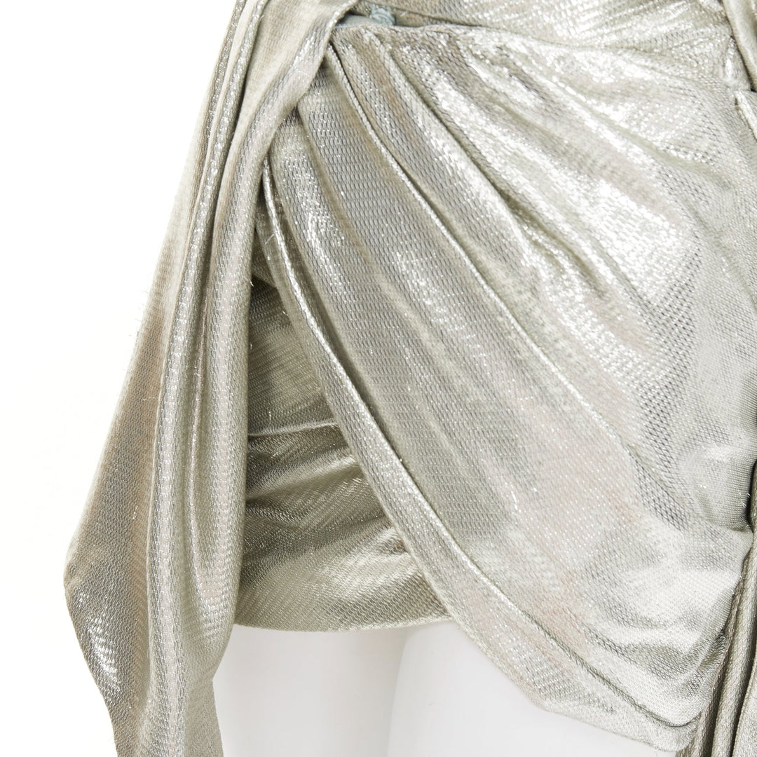 rare ALEXANDRE VAUTHIER COUTURE AW2019 Runway turquoise lame drape shoulder gown