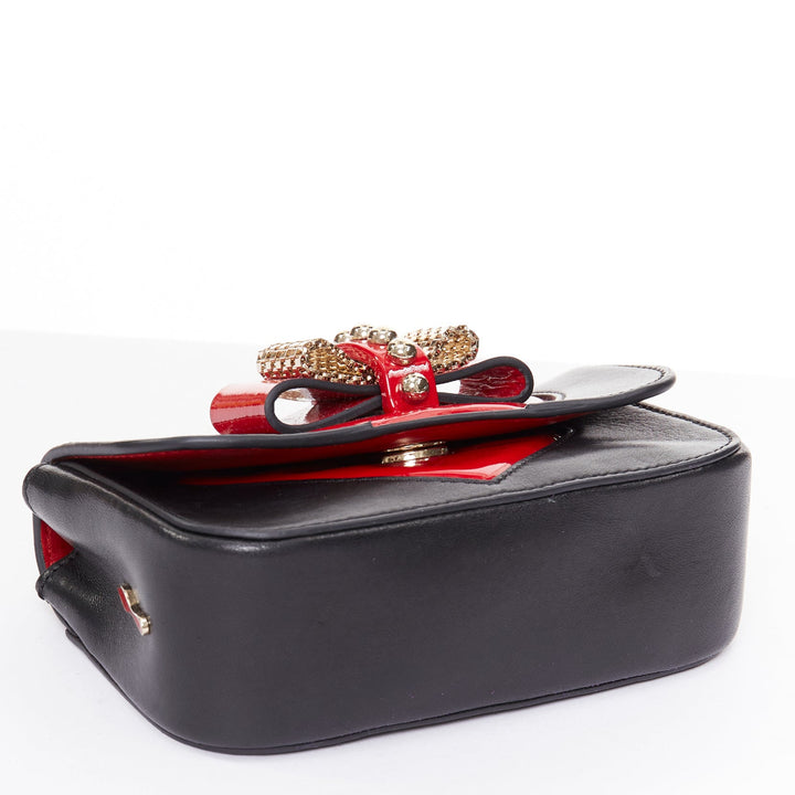 CHRISTIAN LOUBOUTIN Sweet Charity Heart black red patent mini crossbody bag